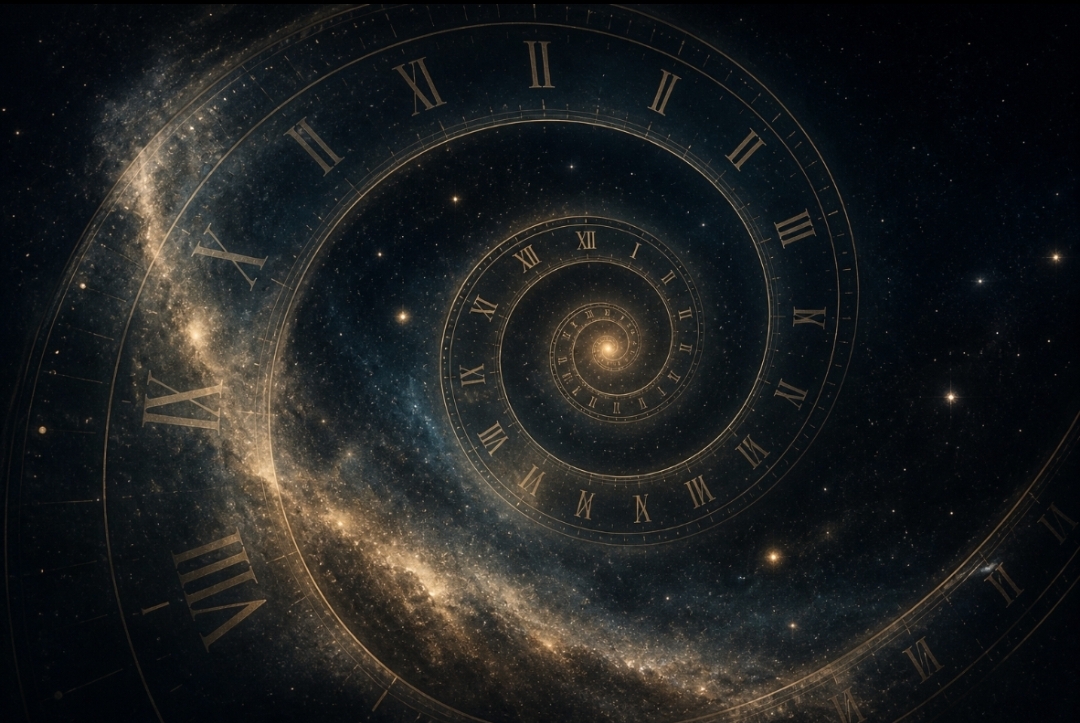 Spiral of time unfolding in space, symbolizing anticipation and the emergence of meaning before sound
